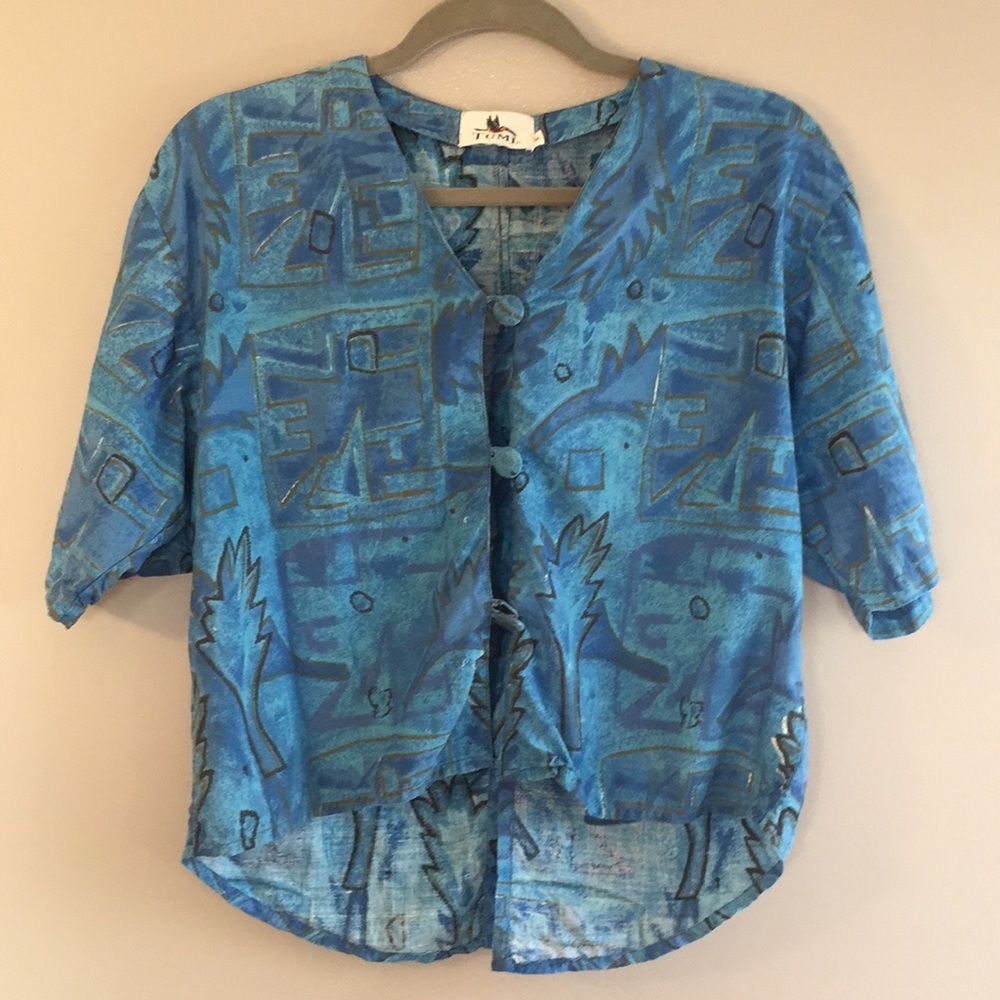 Tumi Small Button Up Blue Flowy/Crop Top